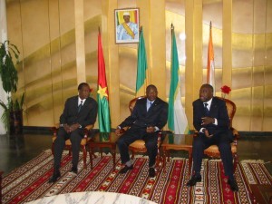 Blaise Compaore (left) was elevated by Western nations to the status of "statesman" and "negotiator" in West Africa, shown here in 2002 in Bamako, Mali, with former Malian President Amadou Toumani Toure (centre), and former Ivorian president, Laurent Gbagbo (right)