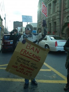 Protesting fracking - a method to extract unconventional oil and gas deposits - in Nova Scotia.