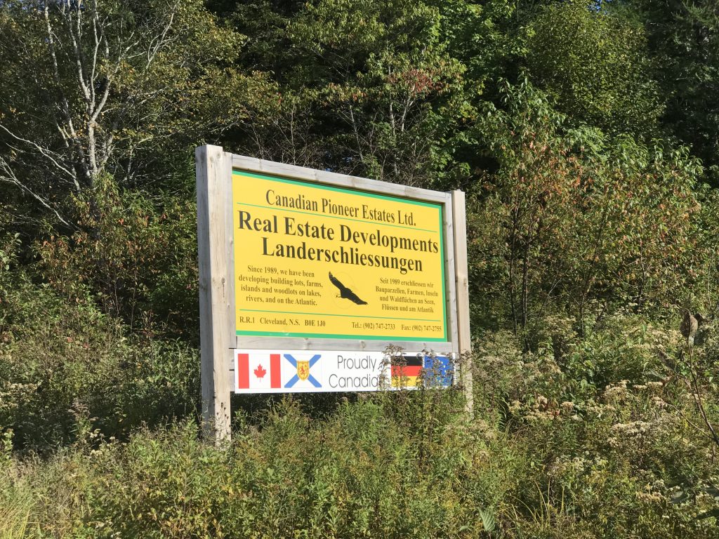 Canadian Pioneer Estates billboard in Richmond County, Cape Breton. Photo by Joan Baxter